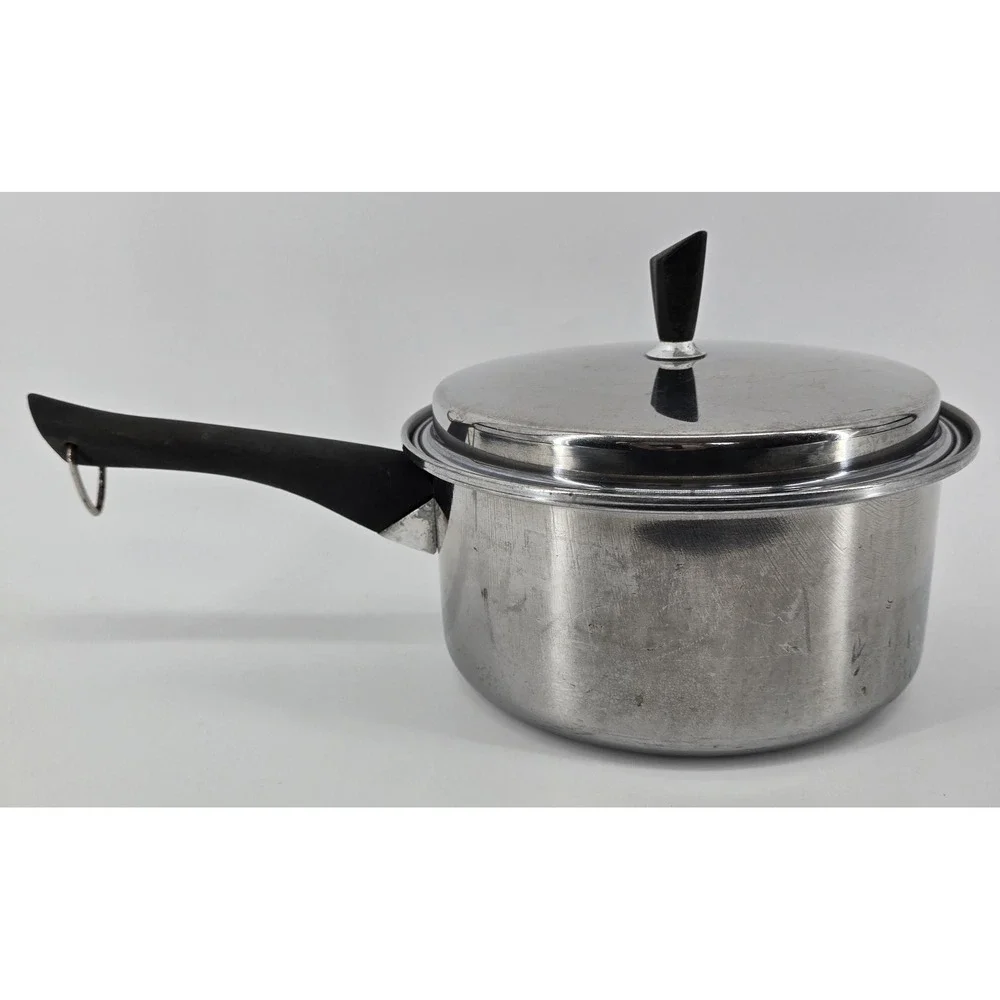 Vtg Regal Ware Imperial 18-8 3 Ply Stainless Steel 3 Qt Saucepan W/ Lid Bakelite